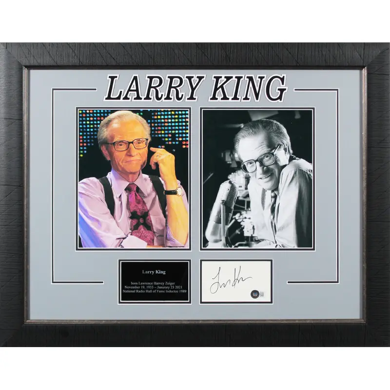 Larry King Authentic Signed 3x5 Index Card Framed Display Autographed BAS