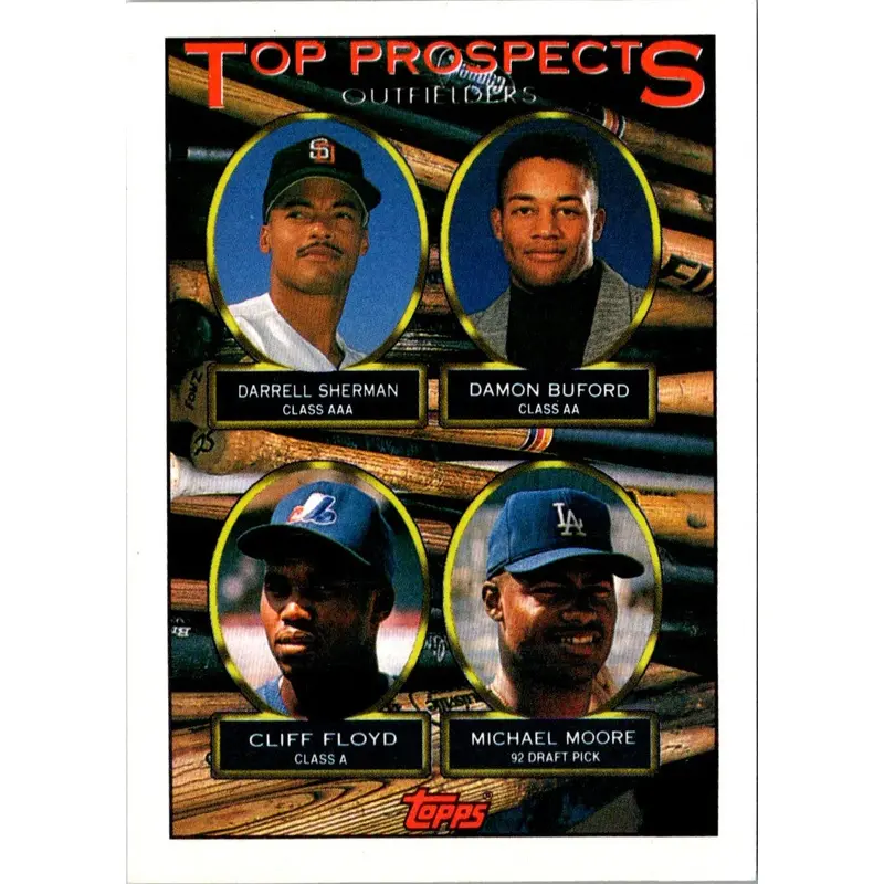 1993 Topps Darrell Sherman/Damon Buford/Cliff Floyd/Michael Moore #576 Rookie