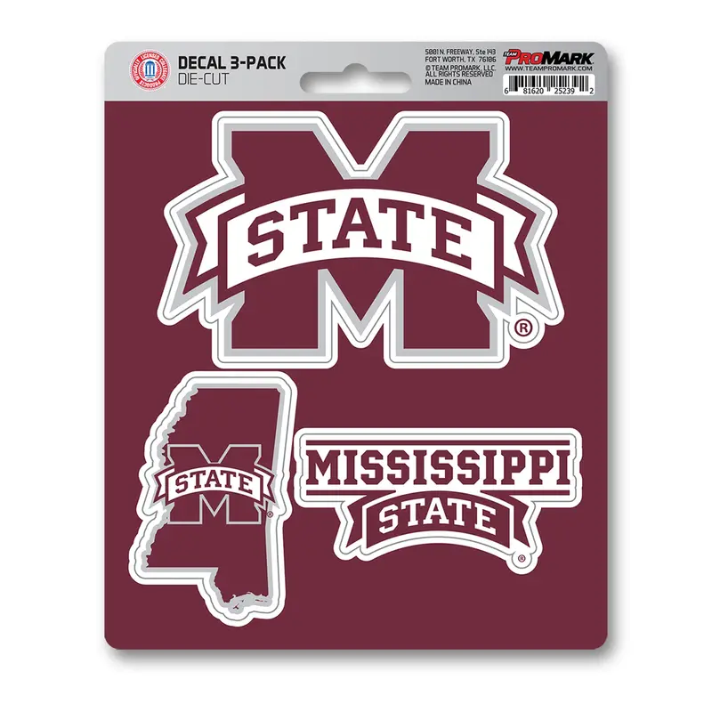 Mississippi State University Decal 3-pk
