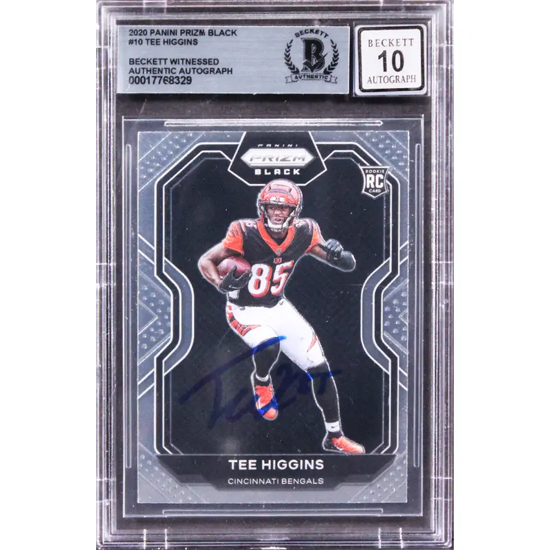 Tee Higgins Signed 2020 Panini Prizm Black #10 Rookie Card Auto 10! BAS Slabbed