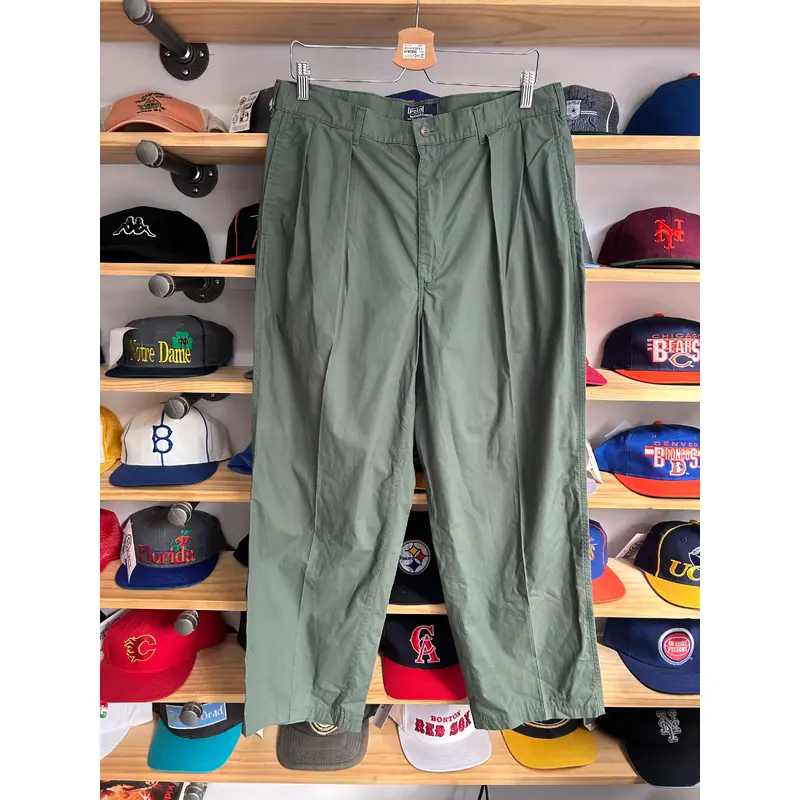 Vintage Made in USA Polo Ralph Lauren Pleated Green Cotton Pants 36x34