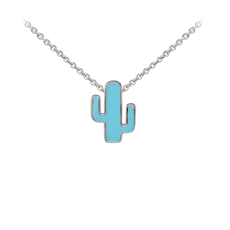 Cactus (Enamel) Sterling Silver Dainty Necklace