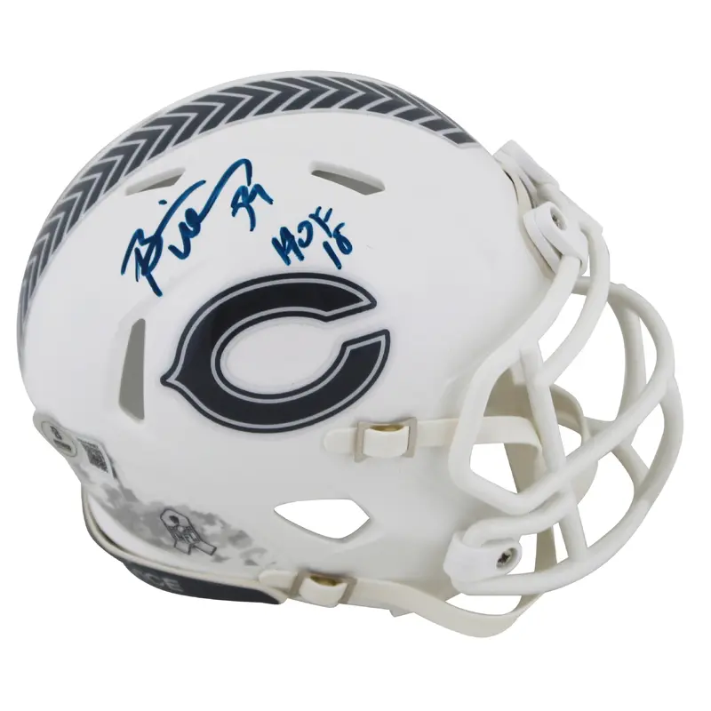 Bears Brian Urlacher "HOF 18" Signed STS III Speed Mini Helmet BAS Witnessed
