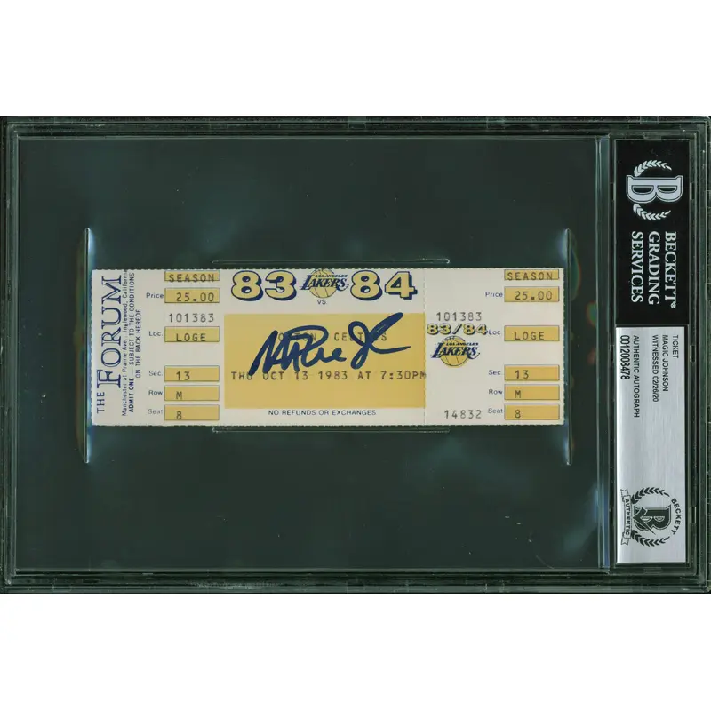 Lakers Magic Johnson Signed 2x6 10/13/83 Vs. Celtics Ticket Stub BAS Slabbed 2