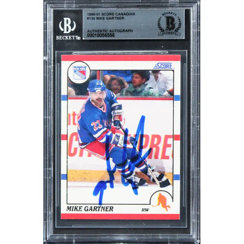 Rangers Mike Gartner Authentic Signed 1990 Score Canadian #130 Card BAS Slabbed