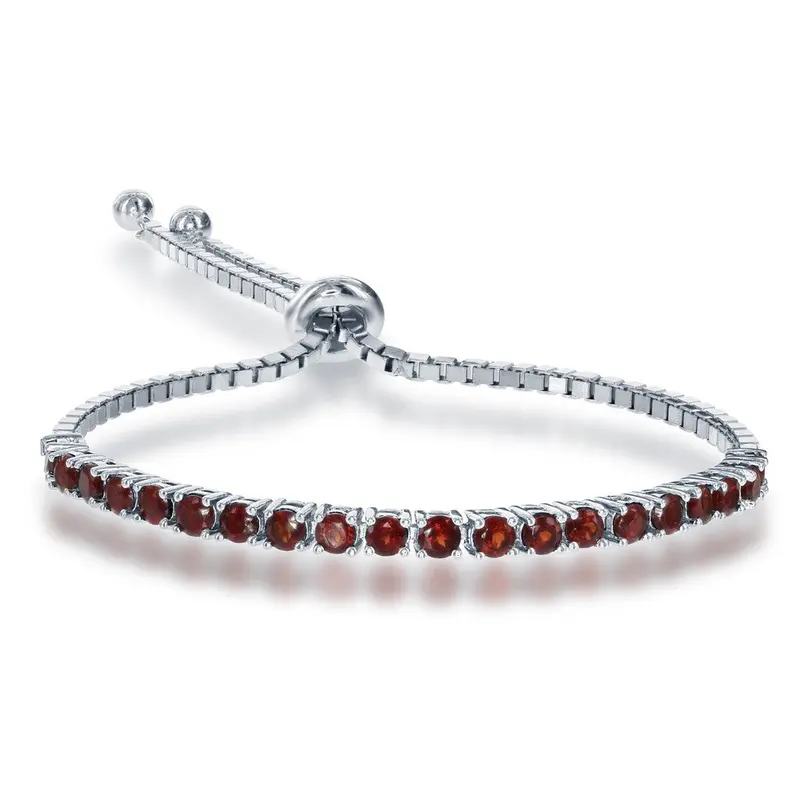 Sterling Silver 3mm Half Tennis, Adjustable Bolo Bracelet - Garnet