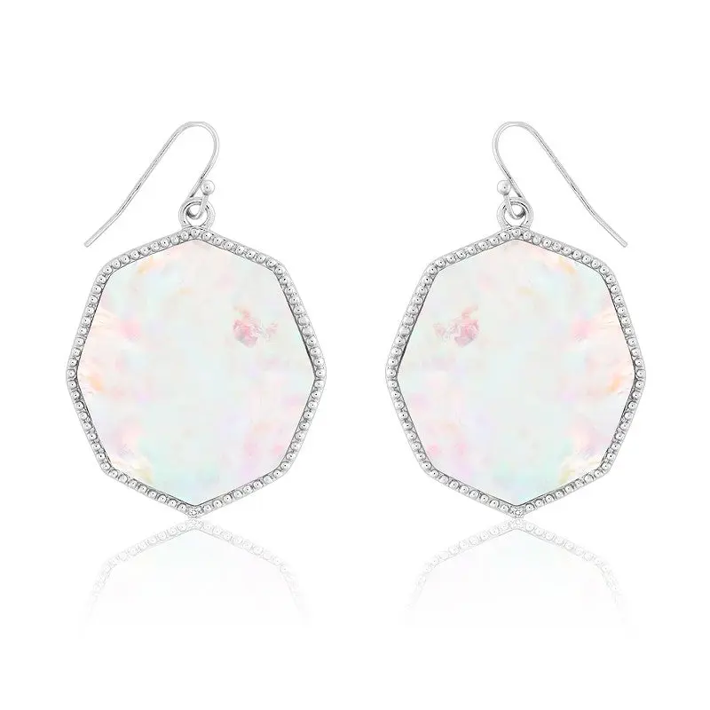 Sterling Silver Large Octagon White MOP w/Small CZ Earrings