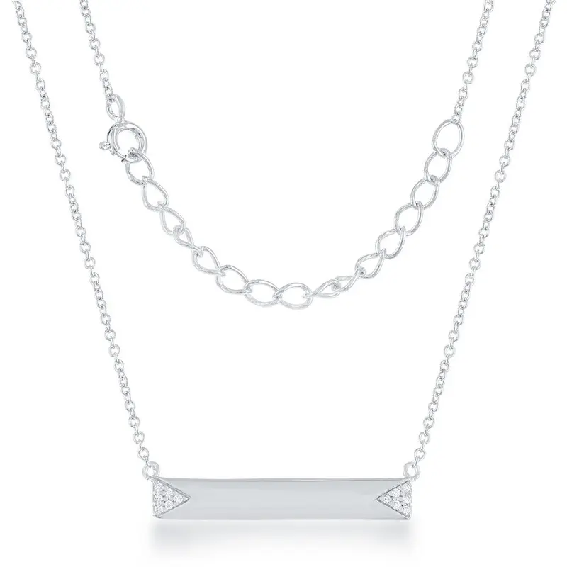 Sterling Silver Small Bar with CZ Edges Bar Necklace