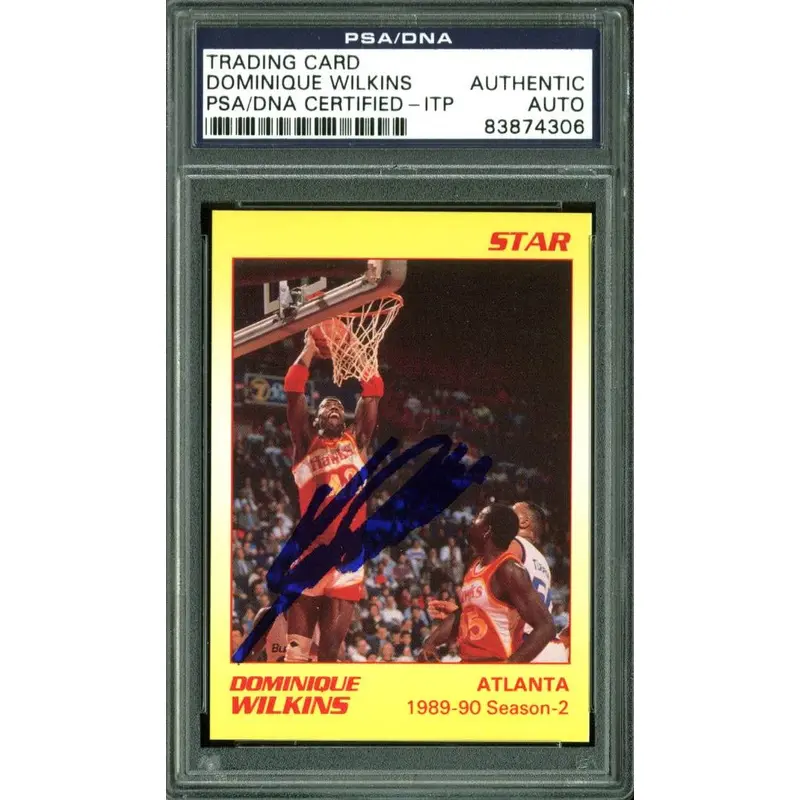 Hawks Dominique Wilkins Authentic Signed Card Star '91 Yellow #5 PSA/DNA Slabbed