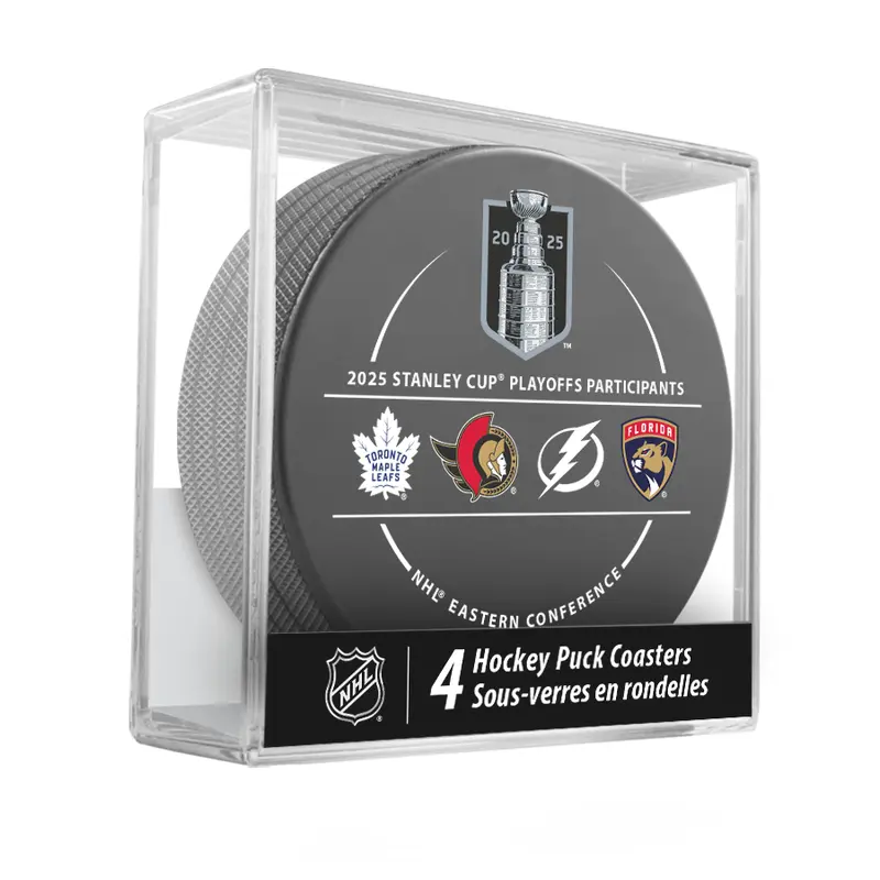 NHL Stanley Cup Playoffs 2025 All Participants Puck Coasters 4-Pack In Cube
