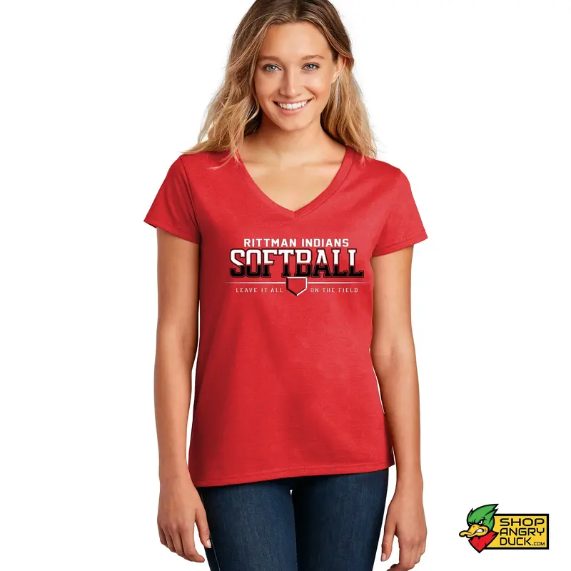 Rittman Indians Softball Ladies V-Neck T-Shirt 01