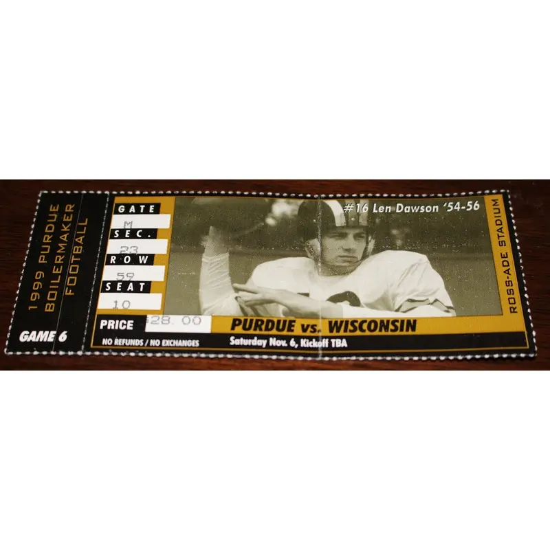 1999 Purdue vs Wisconsin Football Ticket