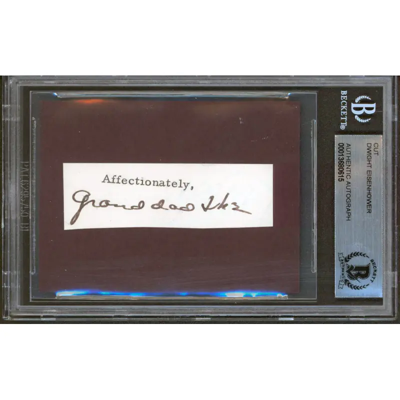 Dwight D. Eisenhower "Grand Dad Ike" Signed .85x2.75 Cut Signature BAS Slabbed