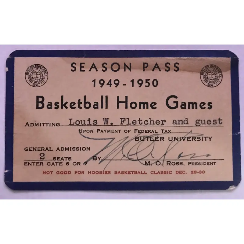 1949-50 Butler University Basketball Season Pass