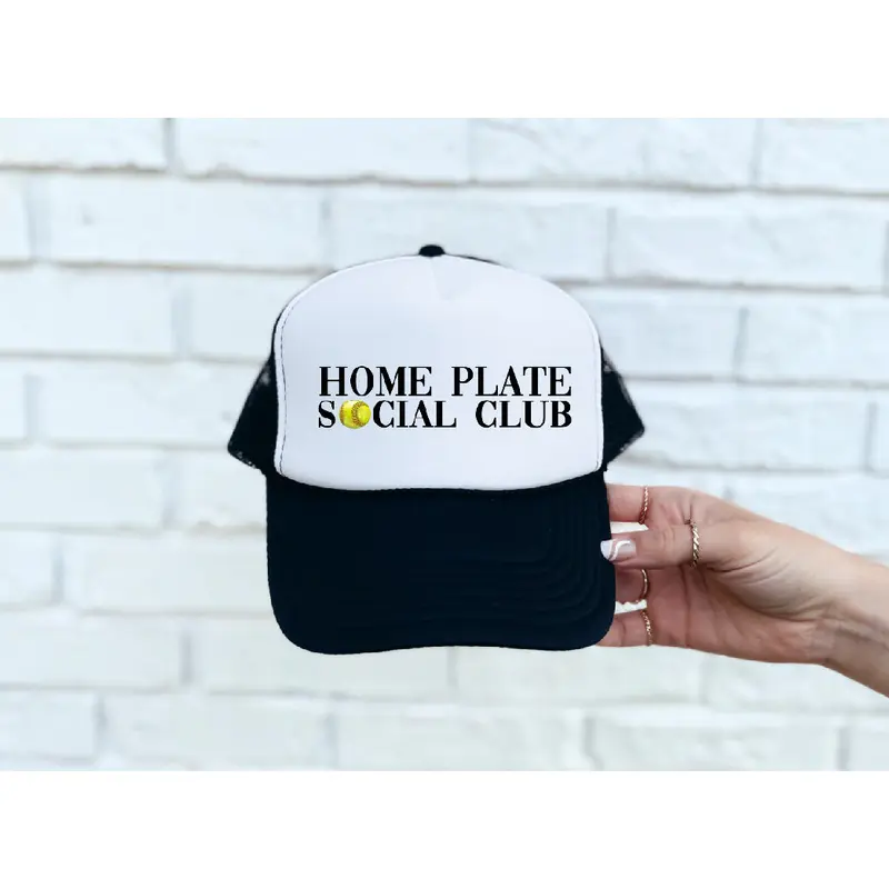 Home Plate Social Club (Softball) DTF Printed Black & White Trucker Hat