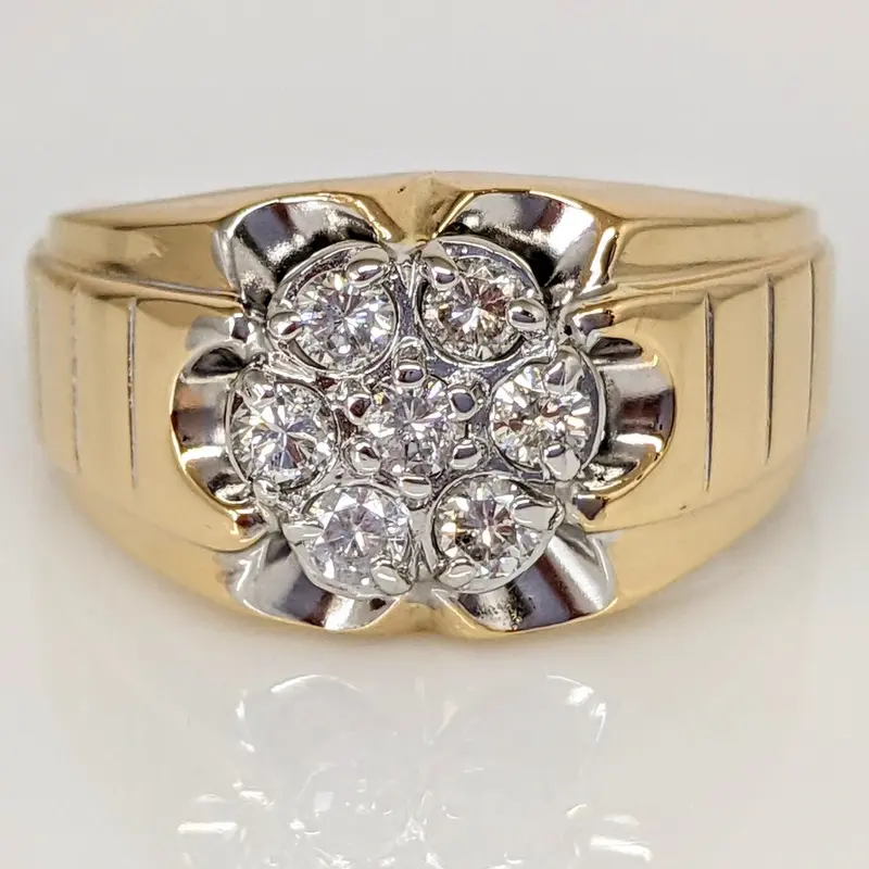 14K .46 CARAT TOTAL WEIGHT I1 J DIAMOND ROUND (7) CLUSTER ESTATE RING 5.6 GRAMS