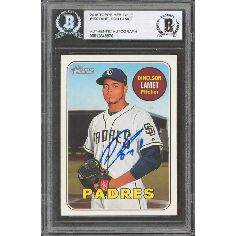 Padres Dinelson Lamet Signed 2018 Topps Heritage #190 Rookie Card BAS Slabbed