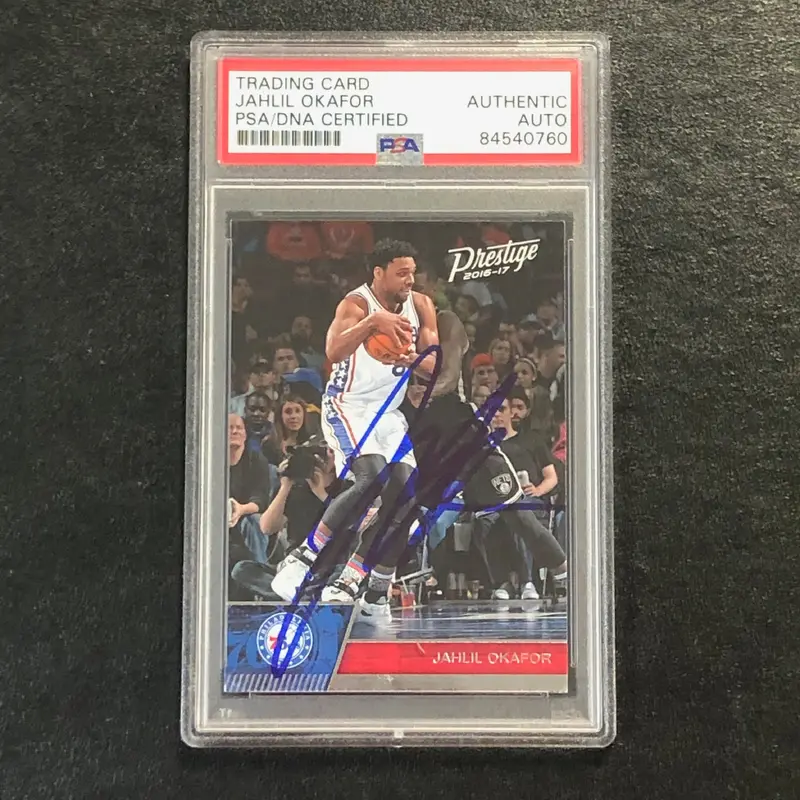 2016-17 PANINI PRESTIGE #55 JAHLIL OKAFOR Signed Card AUTO PSA Slabbed 76ers