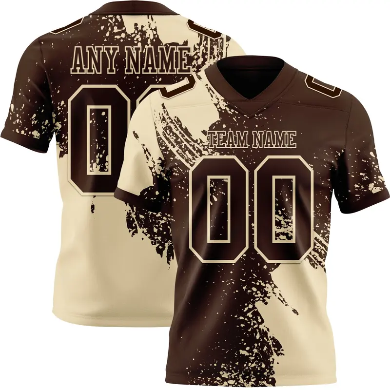 Custom Brown Cream 3D Pattern Abstract Brush Stroke Mesh Authentic Football Jersey