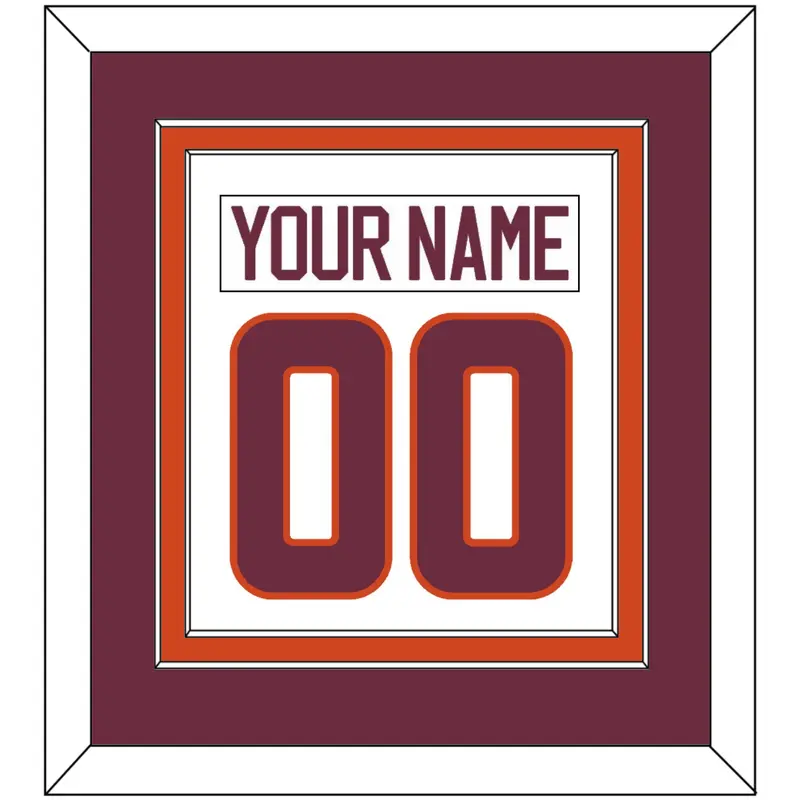 Virginia Tech Hockey Nameplate & Number (Back) Combined - Home White - Double Mat 3
