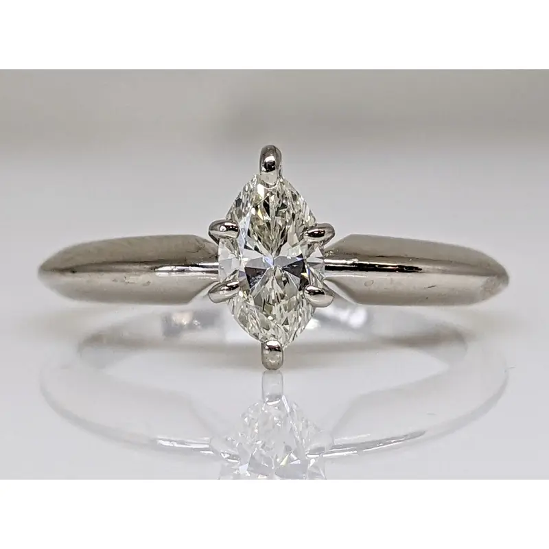 14K WHITE .35 CARAT TOTAL SI1 K DIAMOND MARQUISE SOLITAIRE ESTATE RING 2.0G