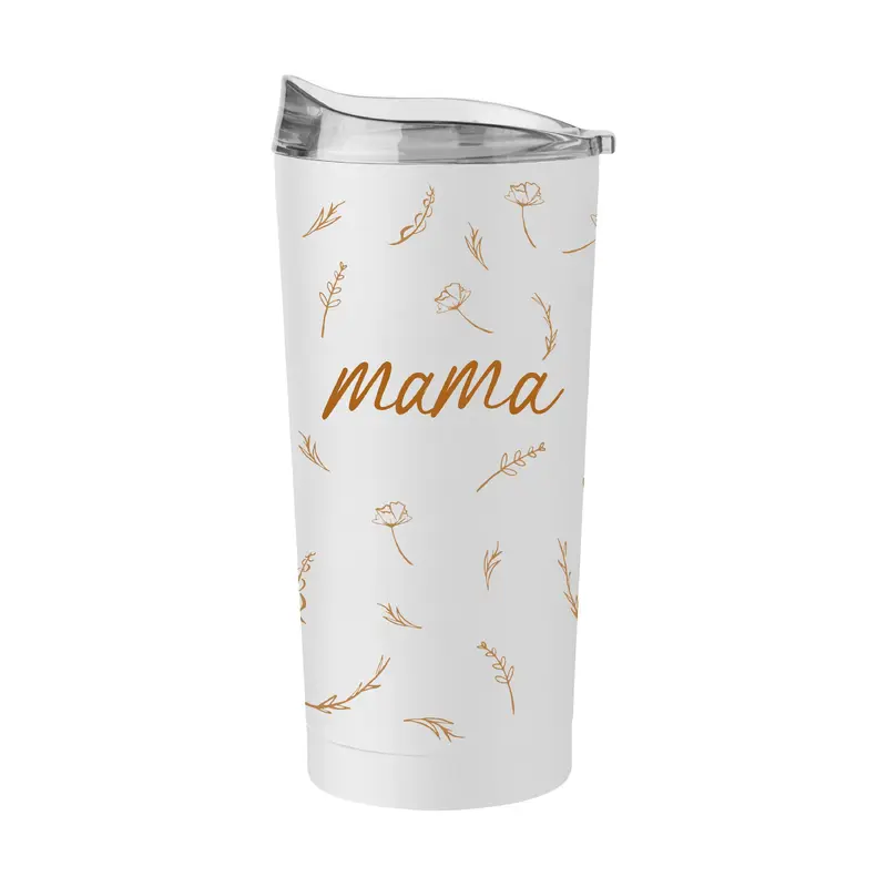 Mothers Day 20oz Mama with Repeating Flowers White Powder Coat Tumbler