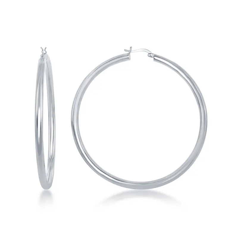 Sterling Silver 4x70mm High-Polished Hoop Earrings