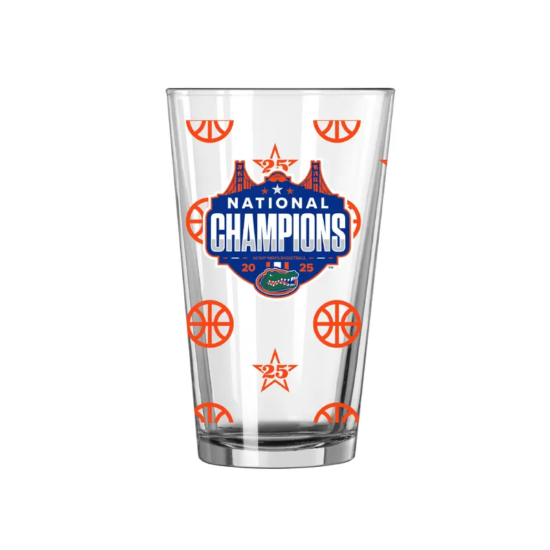 Florida 2025 Mens Basketball Champions 16oz Pattern Pint Glass