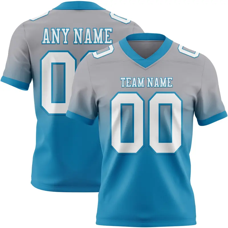 Custom Gray White-Panther Blue Mesh Authentic Fade Fashion Football Jersey