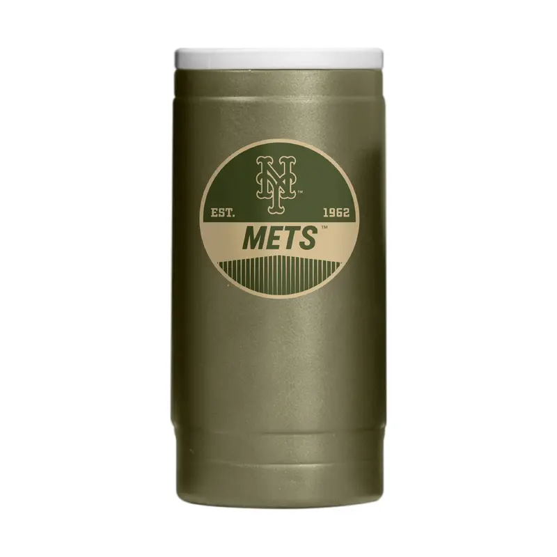 New York Mets Badge Powder Coat Slim Can Coolie