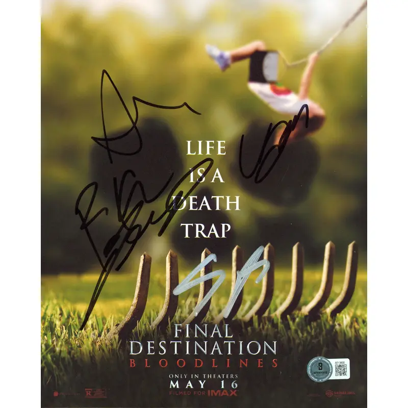 Final Destination Bloodlines Bassinger, Perry, Joyner, +2 Signed 8x10 Photo BAS