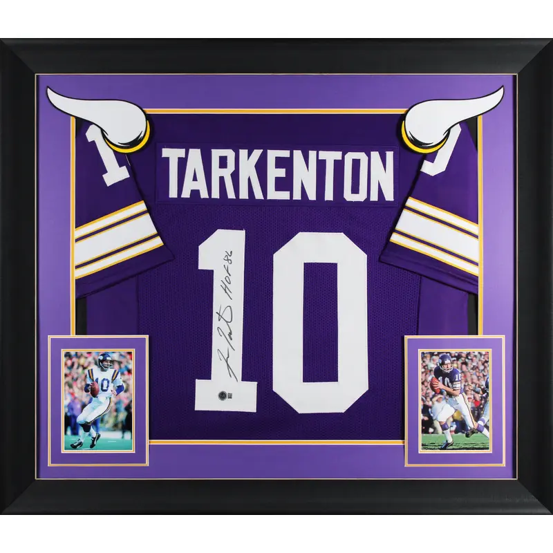 Fran Tarkenton "HOF 86" Signed Purple Pro Style Framed Jersey BAS Witnessed
