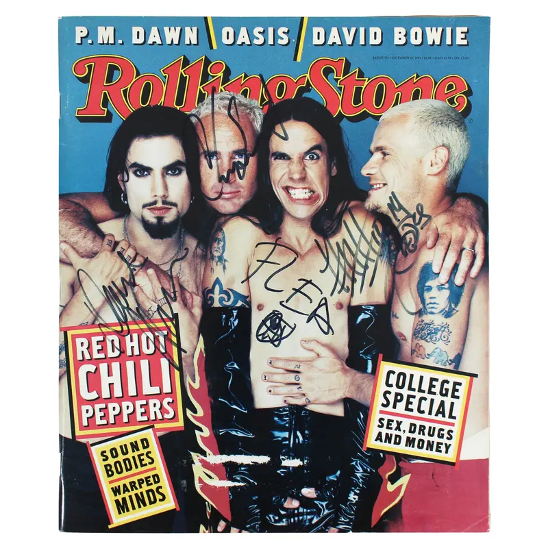 RHCP (4) Kiedis, Flea, Navaarro & Smith Signed Rolling Stone Mag BAS #AB14555