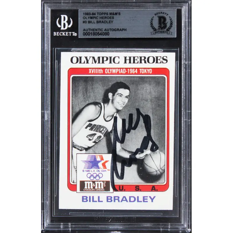 Knicks Bill Bradley Signed 1983 Topps M&M's Olympic Heroes #3 Card BAS Slabbed