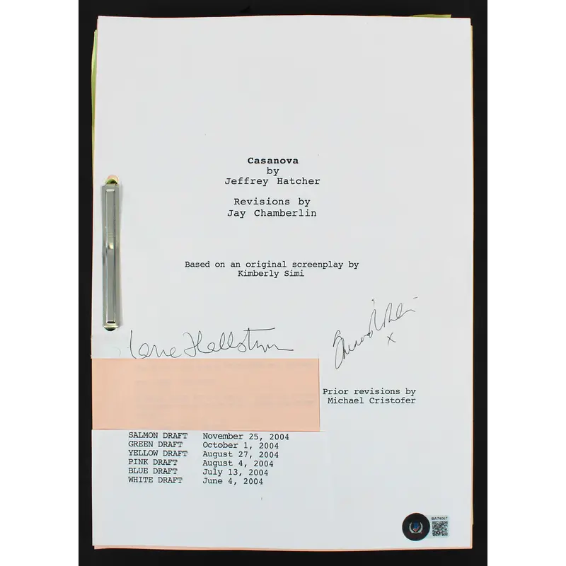 Sienna Miller & Lasse Hallstrom Casanova Signed Movie Script BAS #BA74067