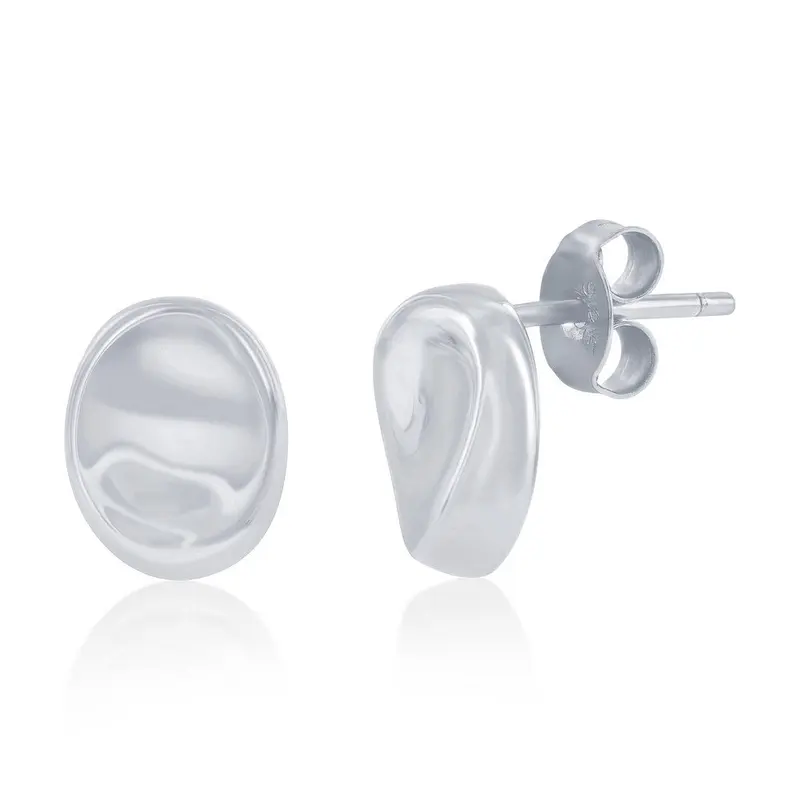 Sterling Silver, Polished Bean Stud