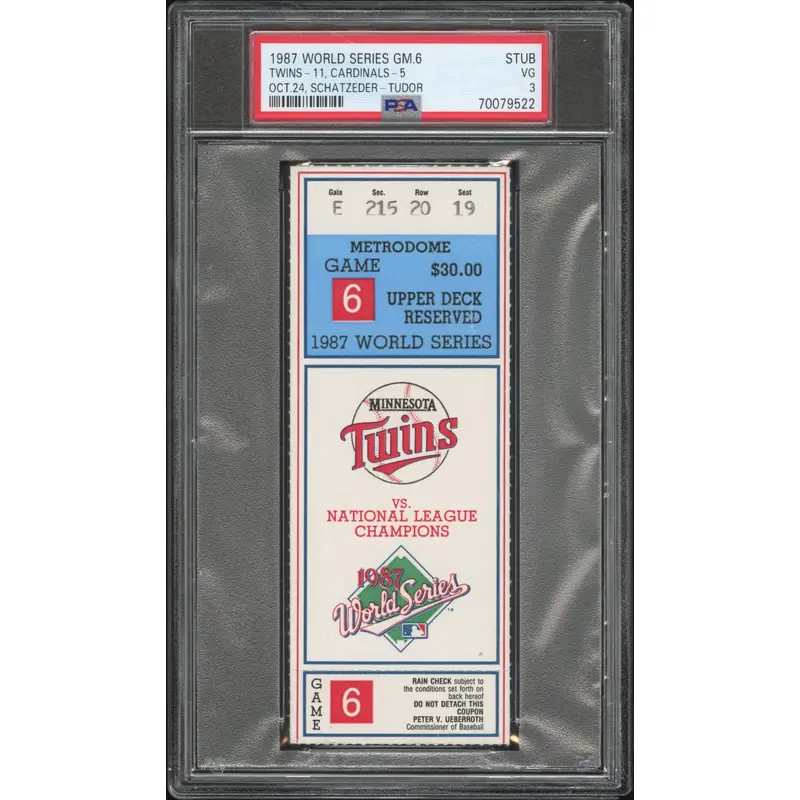 1991 World Series Game 6 Ticket Stub PSA 6 Ex-Mint