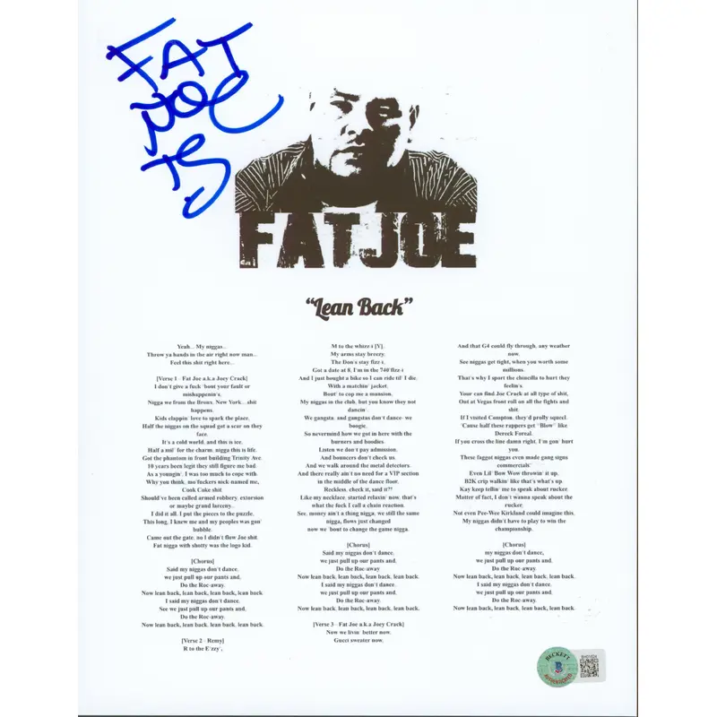 Fat Joe Authentic Signed 8.5x11 Lean Back Music Sheet Photo BAS #BH01624