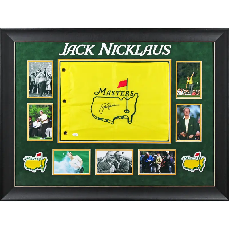 Jack Nicklaus Authentic Signed & Framed Yellow Masters Pin Flag JSA #YY51314