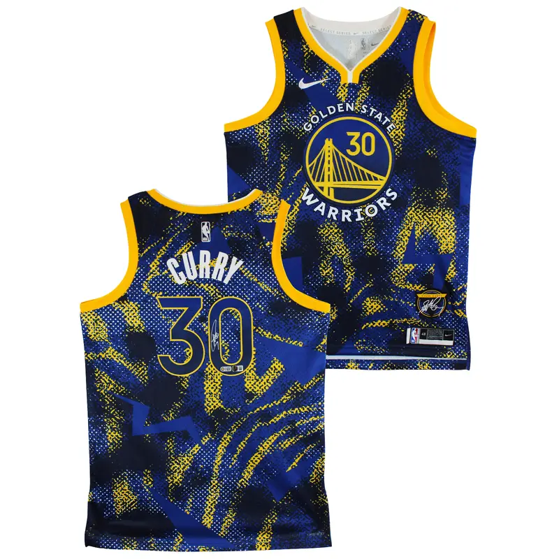 Warriors Stephen Curry Authentic Signed Blue Nike Select Jersey BAS Witnessed