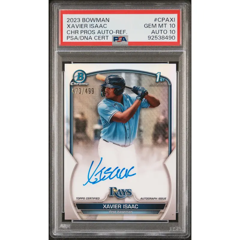 Xavier Isaac 2023 Bowman Chrome Refractor Auto #473/499 PSA 10 Auto 10